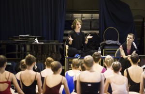 Lauren talks with students